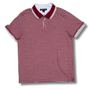 MICHAEL KORS - Men’s Pique Striped Shirt Sleeve Polo, Red/White, Medium